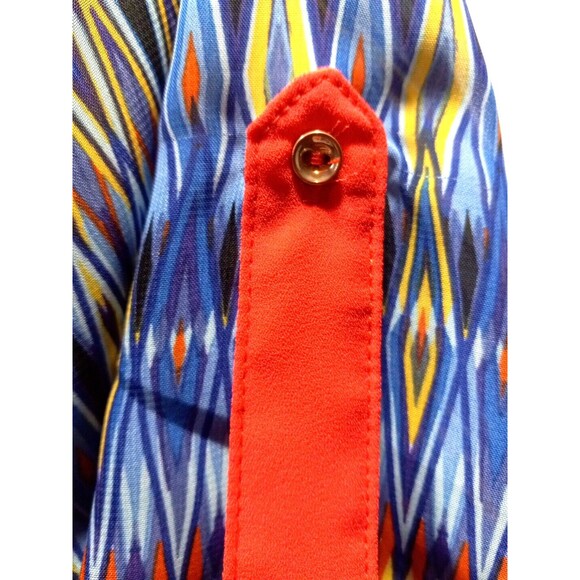 Signature Studio Small Patterned Sheer Multicolor 3/4 Sleeve Tunic Mock V Neck - Picture 4 of 7